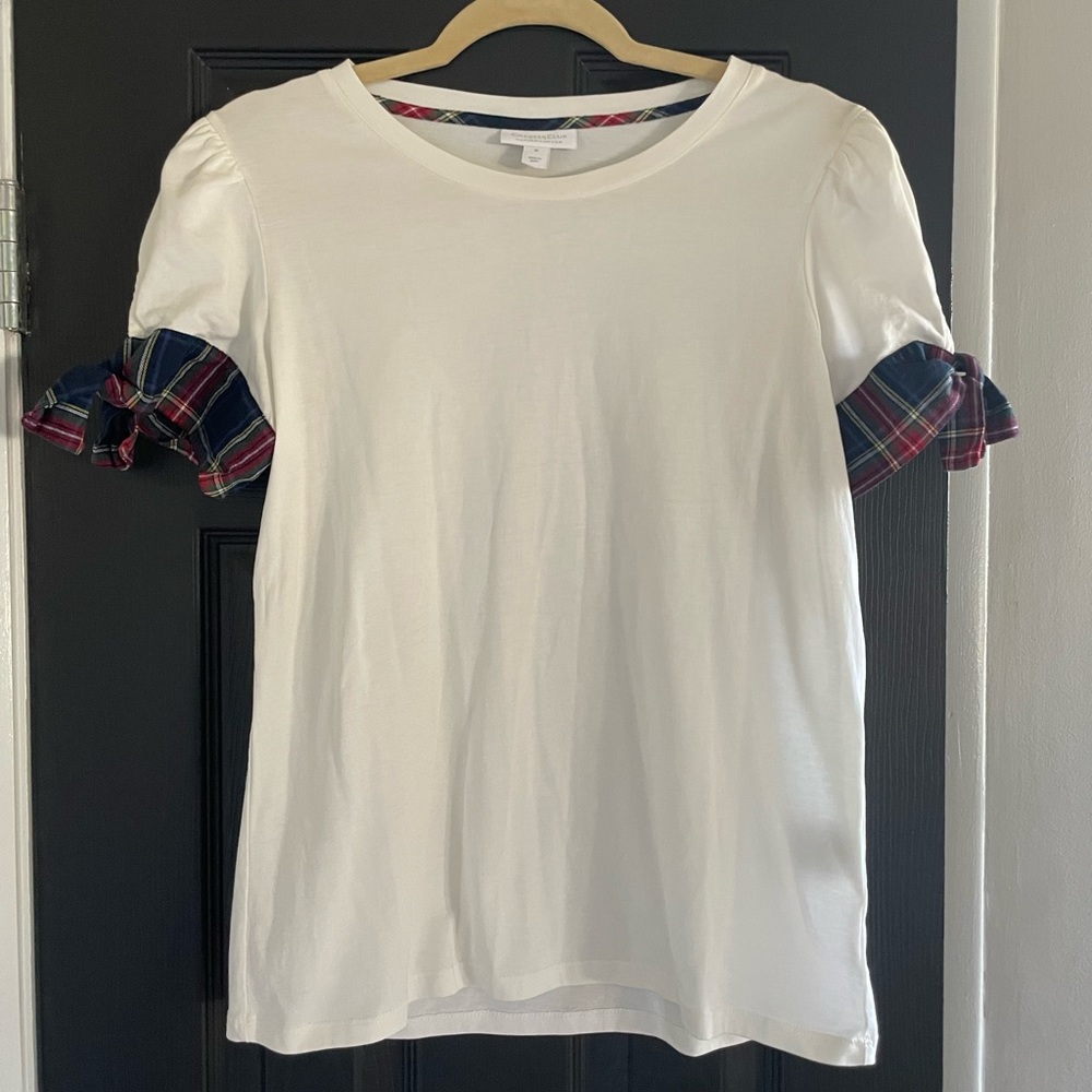 Charter Club White Plaid T Shirt Top Medium